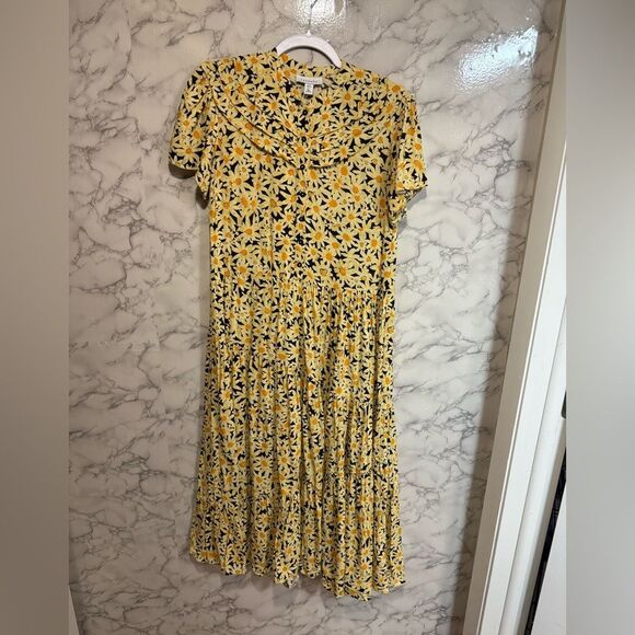 NEW TOPSHOP Yellow Daisy Grandad Midi Shirt Dress Floral Yellow Dress Size 2 - Picture 4 of 12